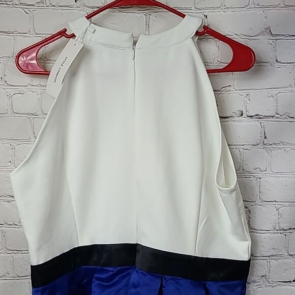 NWT Juniors 2XL 17/19 Formal Dress Blue Color Block Stretch Pleated Bodycon - Picture 9 of 10